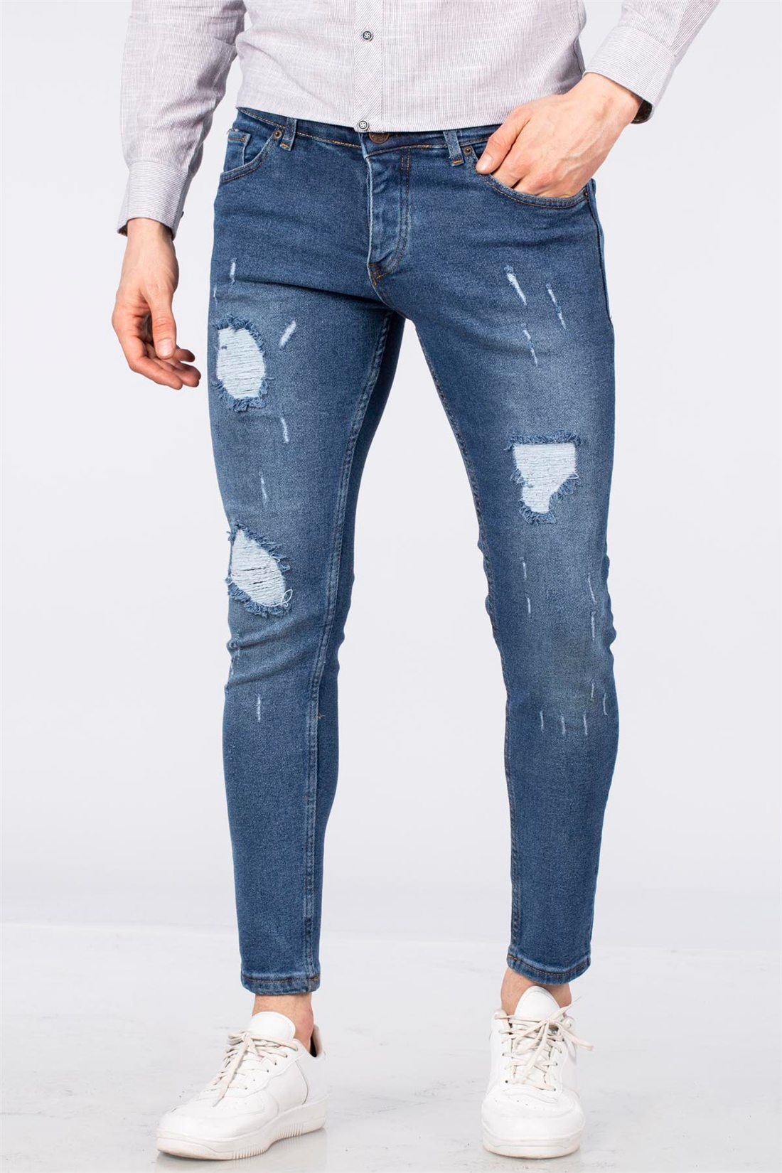 Skinny Fit Jean Pantolon-Orta Mavi