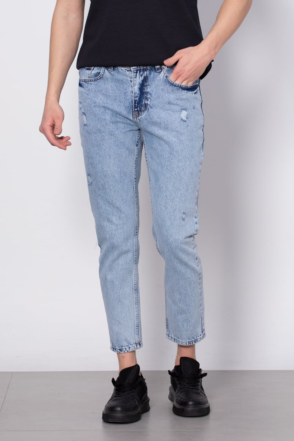Slim crop jean pantolon-1595 Buz Mavi