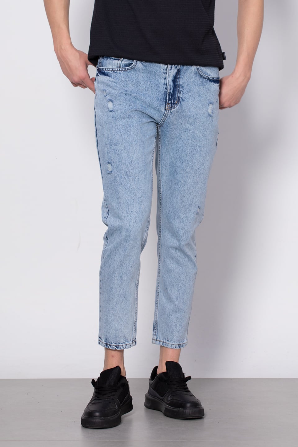 Slim crop jean pantolon-1595 Buz Mavi