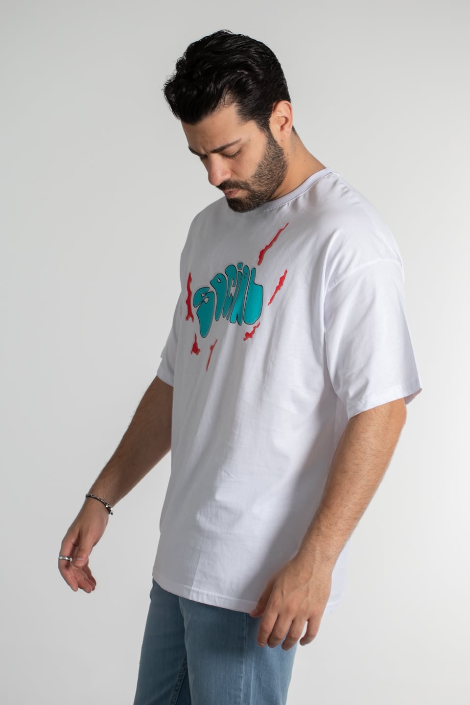 Social baskılı t-shirt-4003 Beyaz