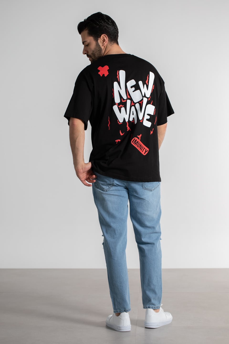 Social baskılı t-shirt-4003 Siyah