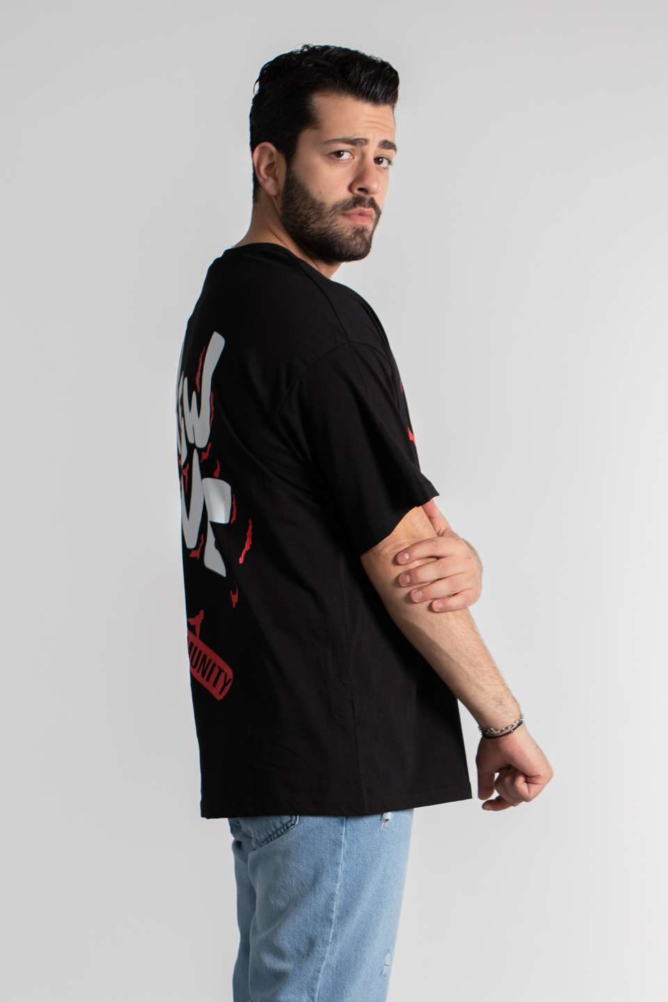 Social baskılı t-shirt-4003 Siyah