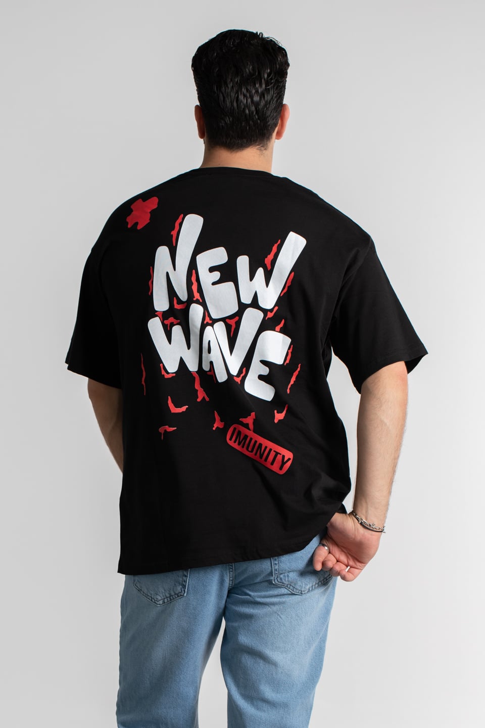 Social baskılı t-shirt-4003 Siyah