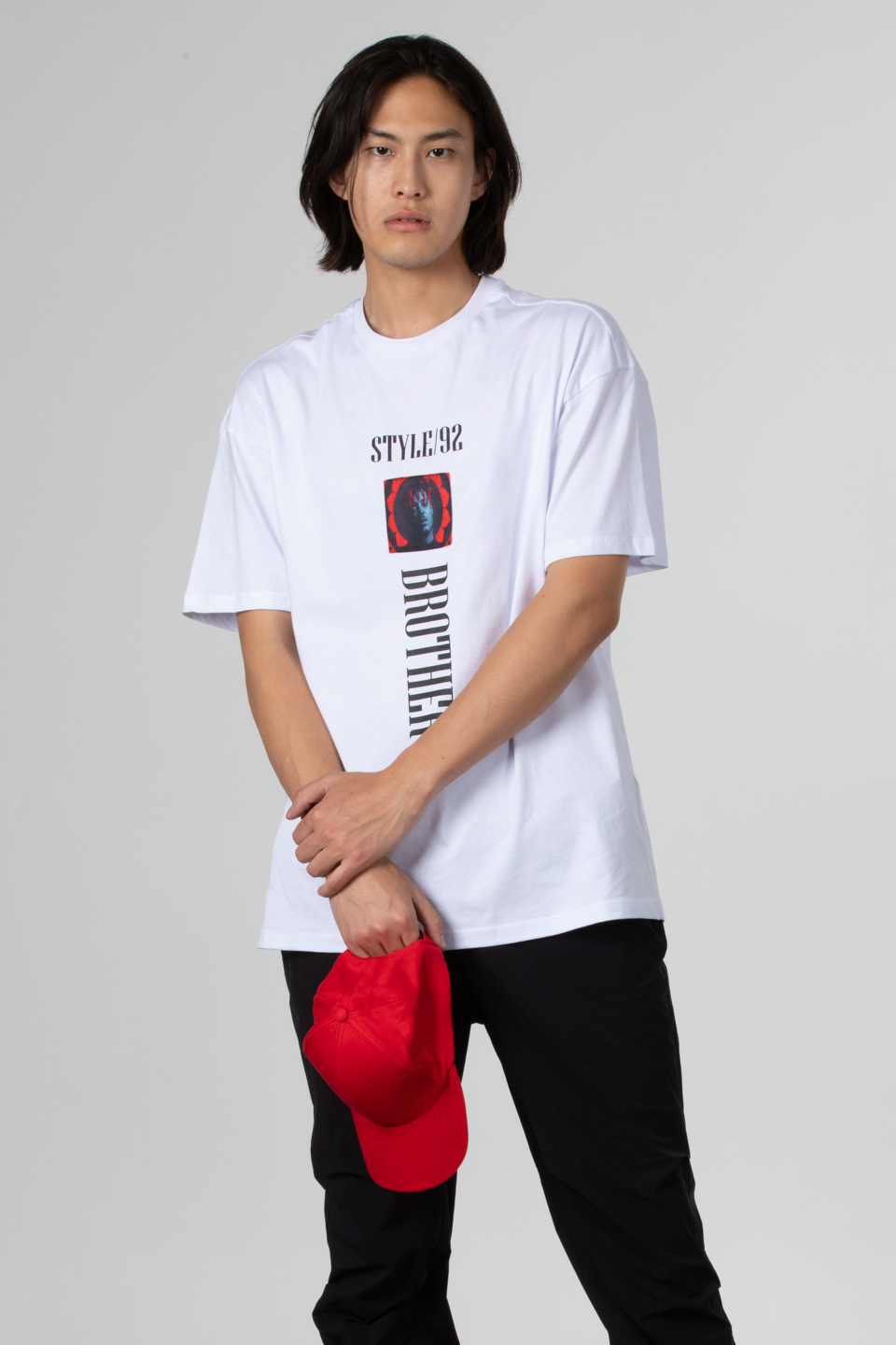 Stlye baskılı oversize t-shirt-1031 Beyaz