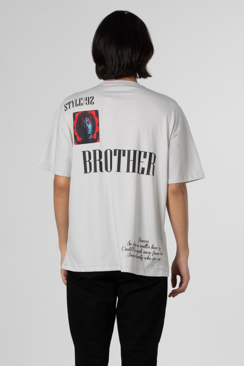 Stlye baskılı oversize t-shirt-1031 Boyalı Gri