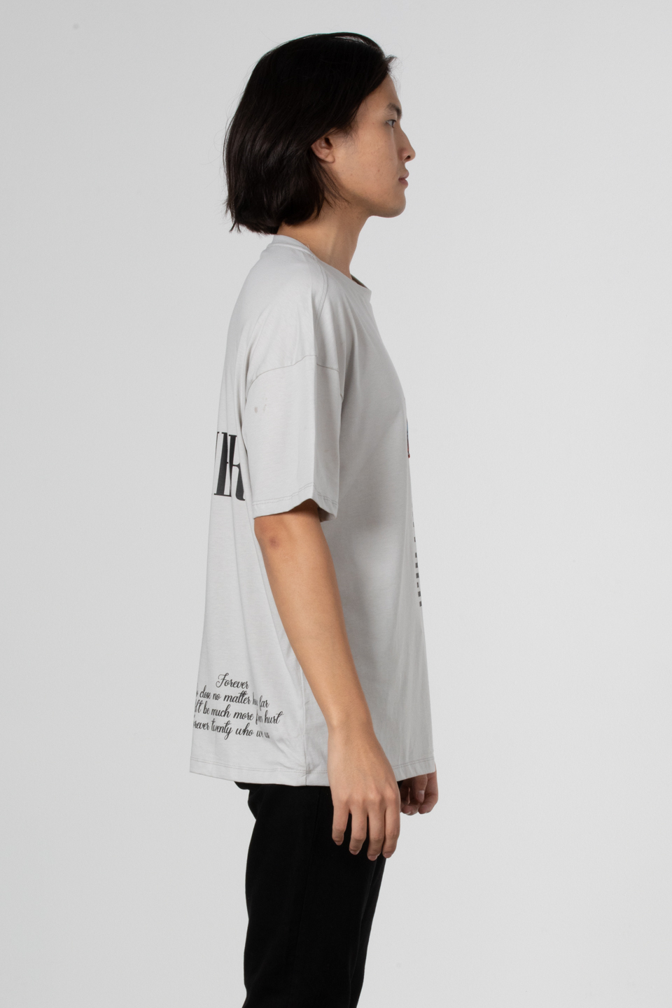 Stlye baskılı oversize t-shirt-1031 Boyalı Gri
