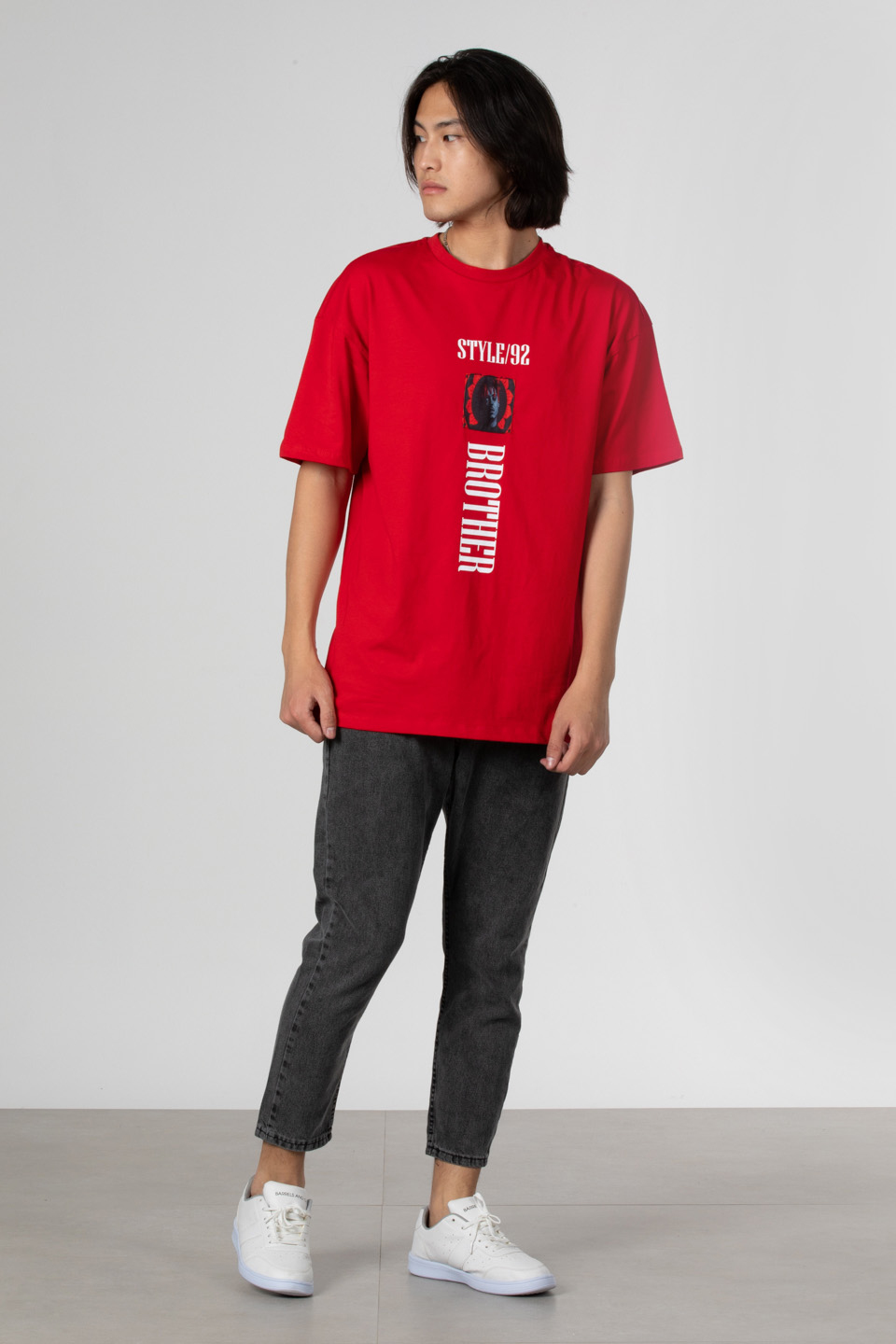 Stlye baskılı oversize t-shirt-1031 Kırmızı