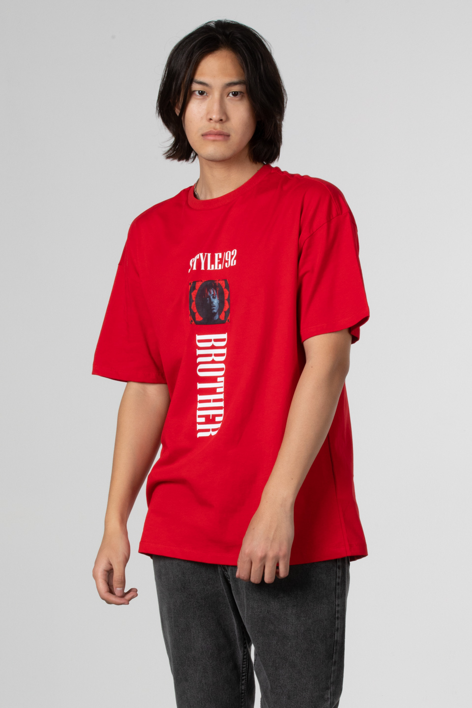 Stlye baskılı oversize t-shirt-1031 Kırmızı