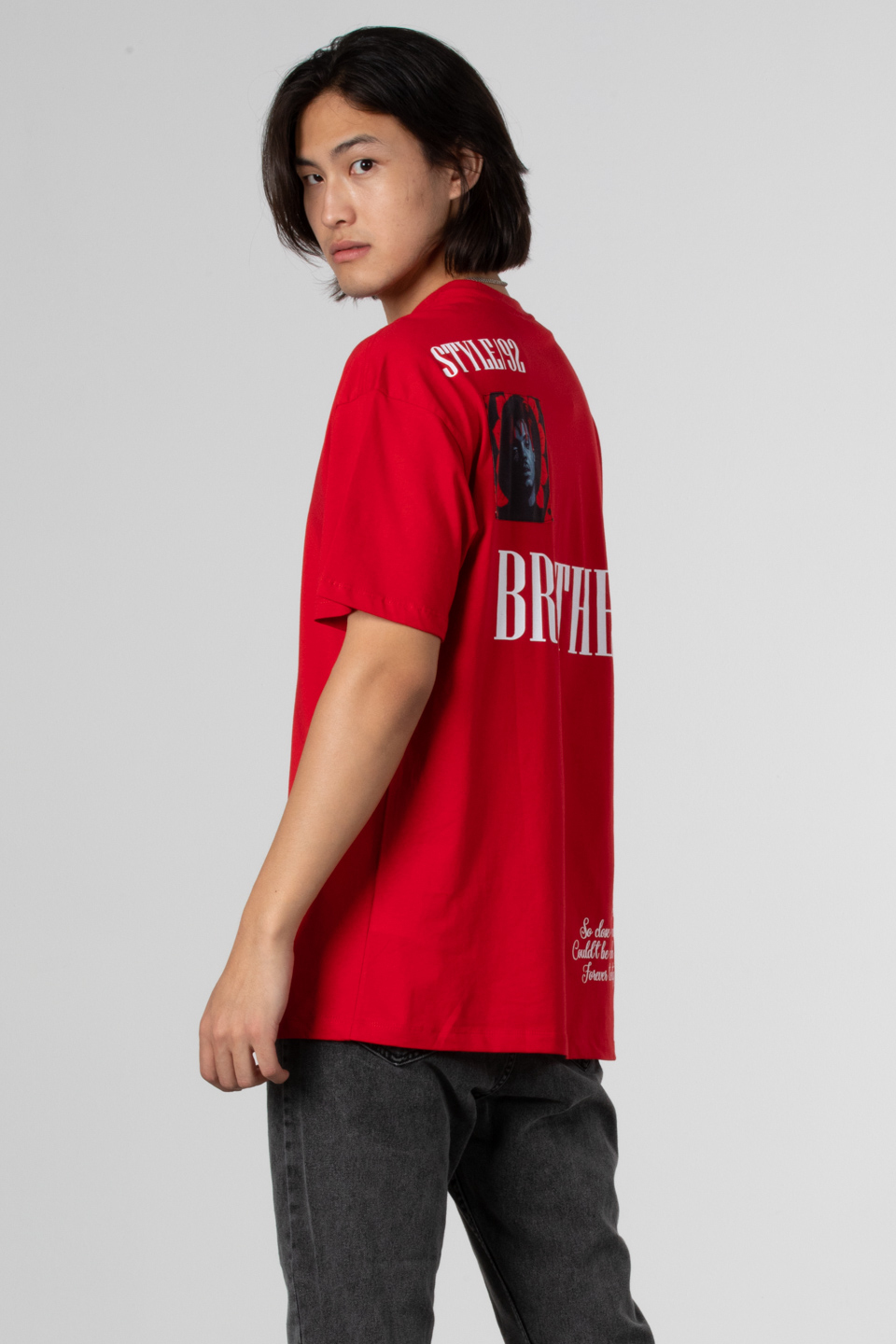 Stlye baskılı oversize t-shirt-1031 Kırmızı