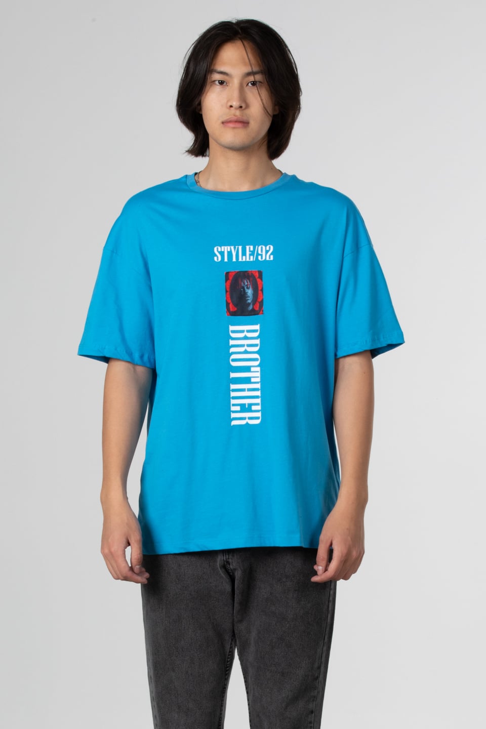 Stlye baskılı oversize t-shirt-1031 Mavi