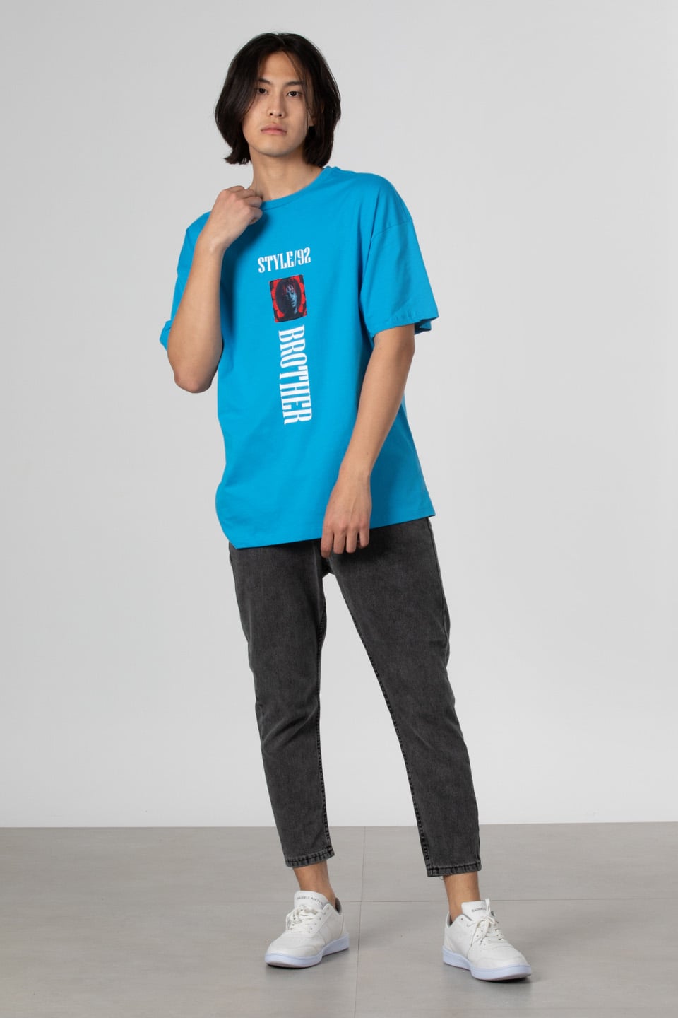 Stlye baskılı oversize t-shirt-1031 Mavi