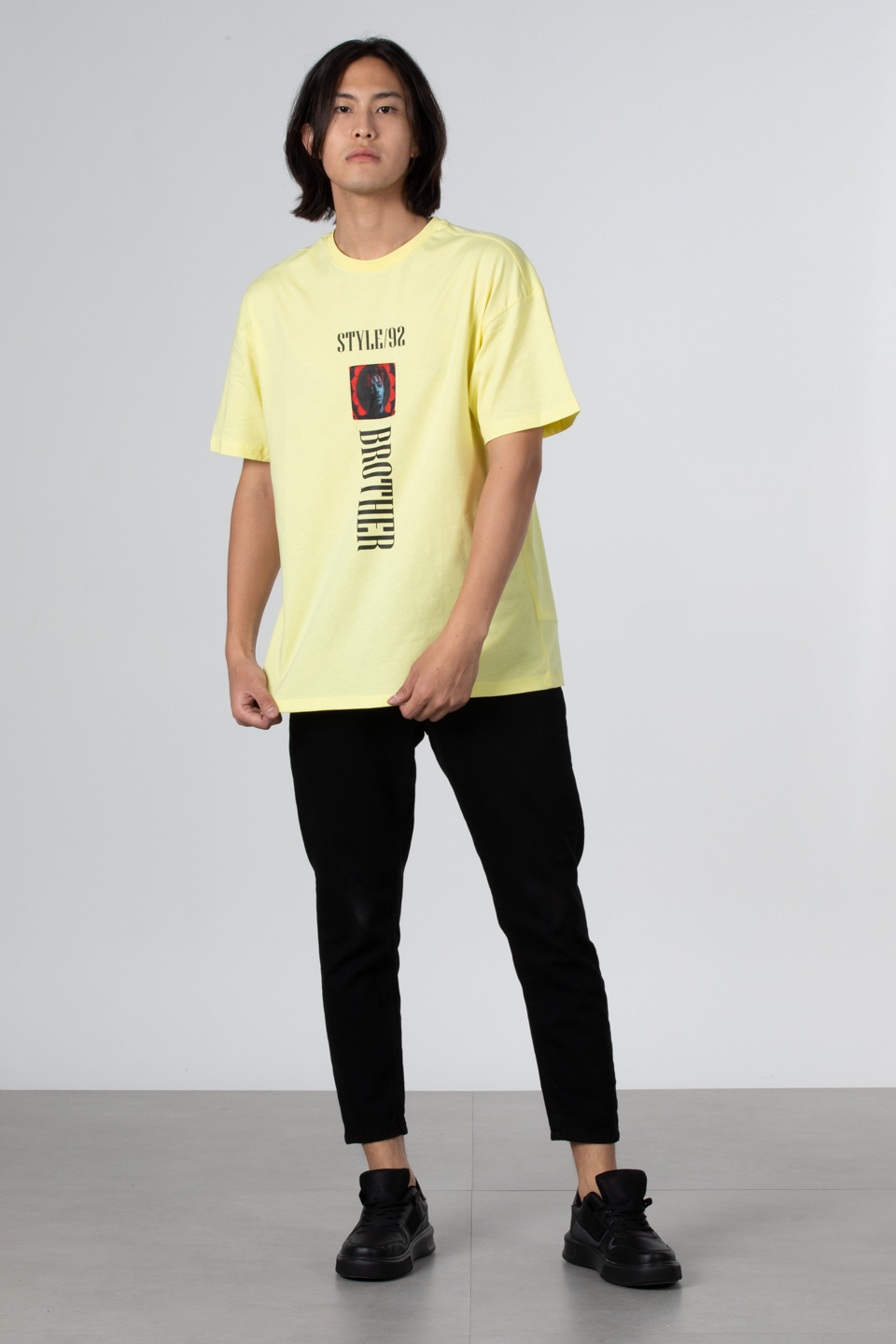 Stlye baskılı oversize t-shirt-1031 Sarı