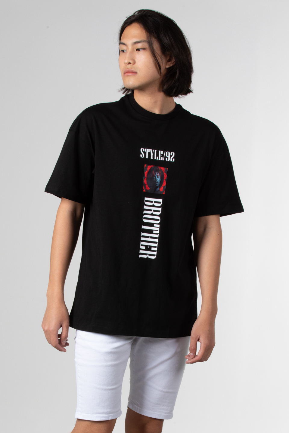 Stlye baskılı oversize t-shirt-1031 Siyah