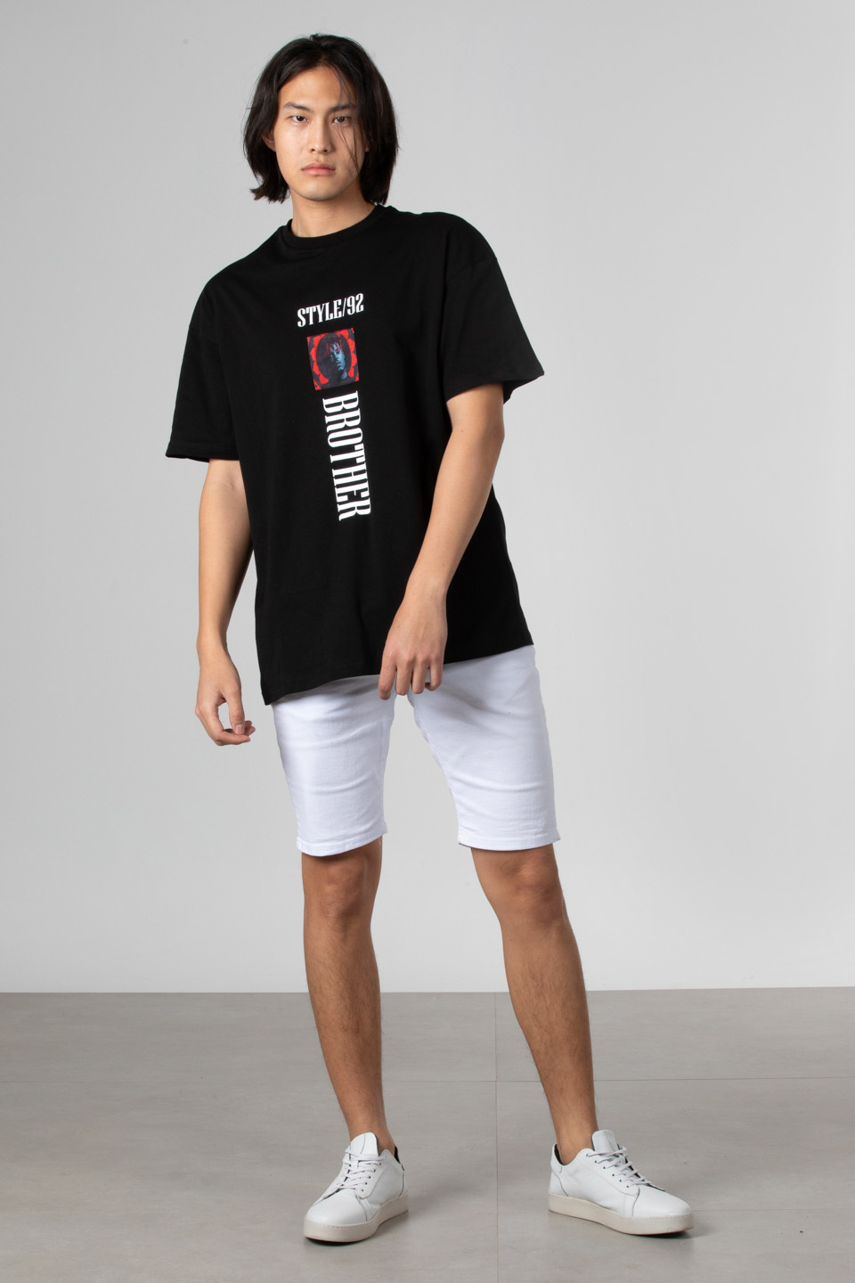 Stlye baskılı oversize t-shirt-1031 Siyah