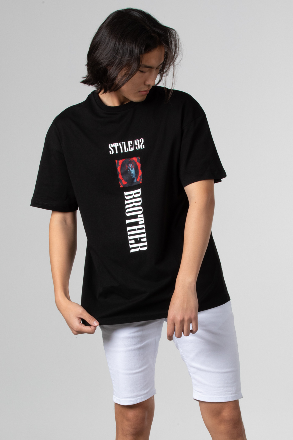 Stlye baskılı oversize t-shirt-1031 Siyah