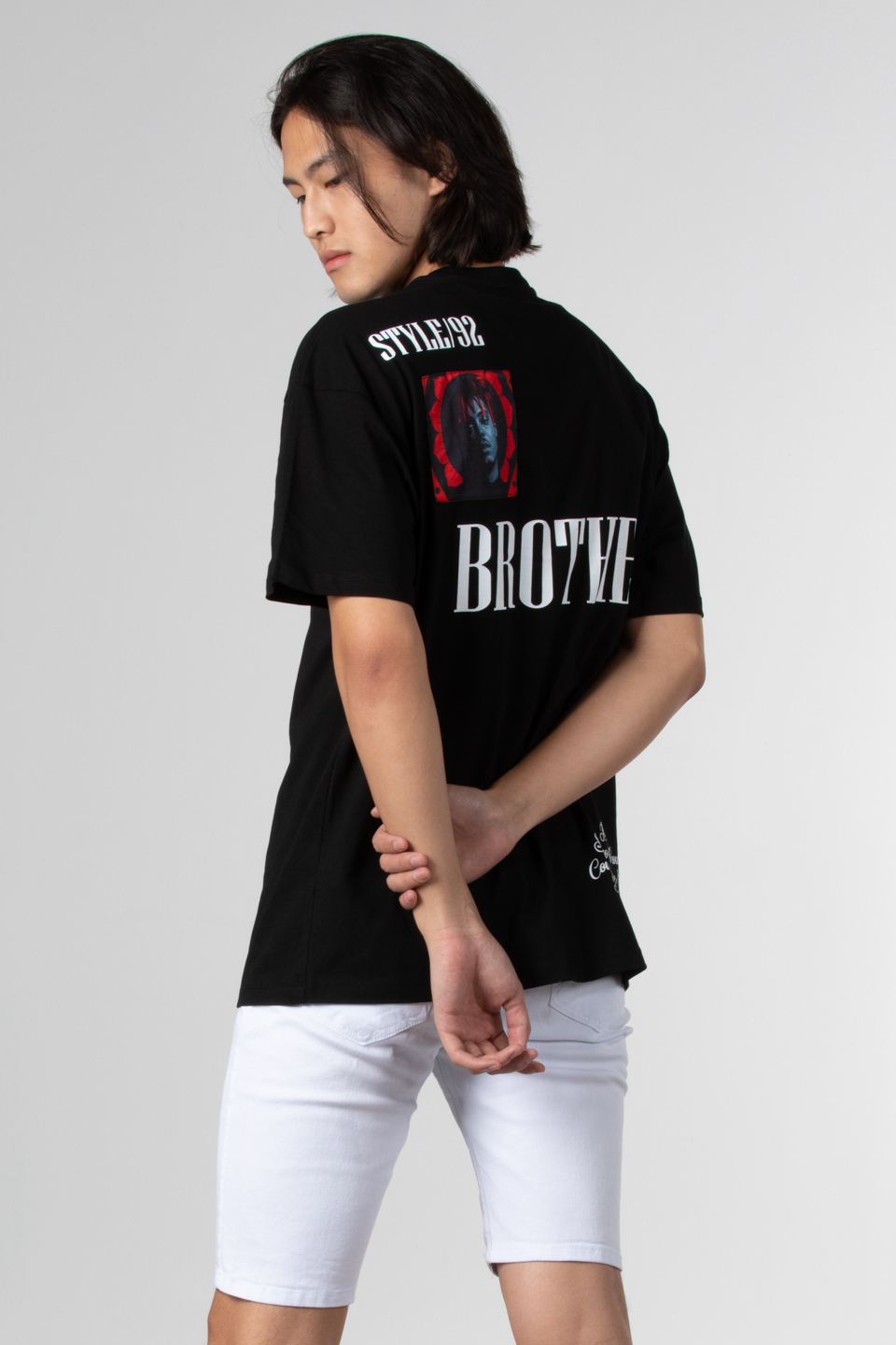 Stlye baskılı oversize t-shirt-1031 Siyah