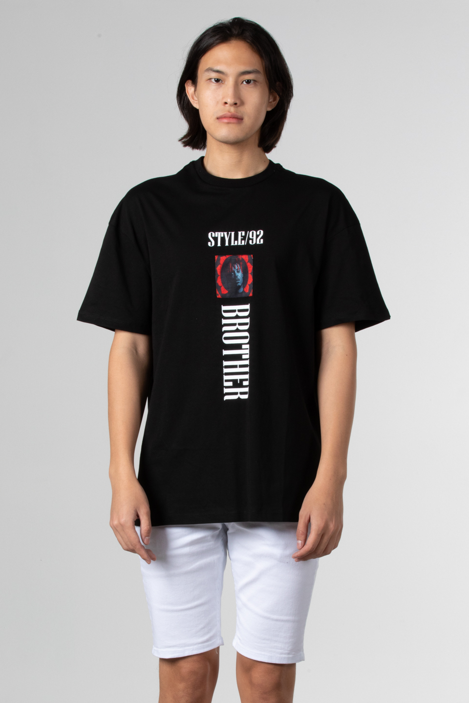 Stlye baskılı oversize t-shirt-1031 Siyah