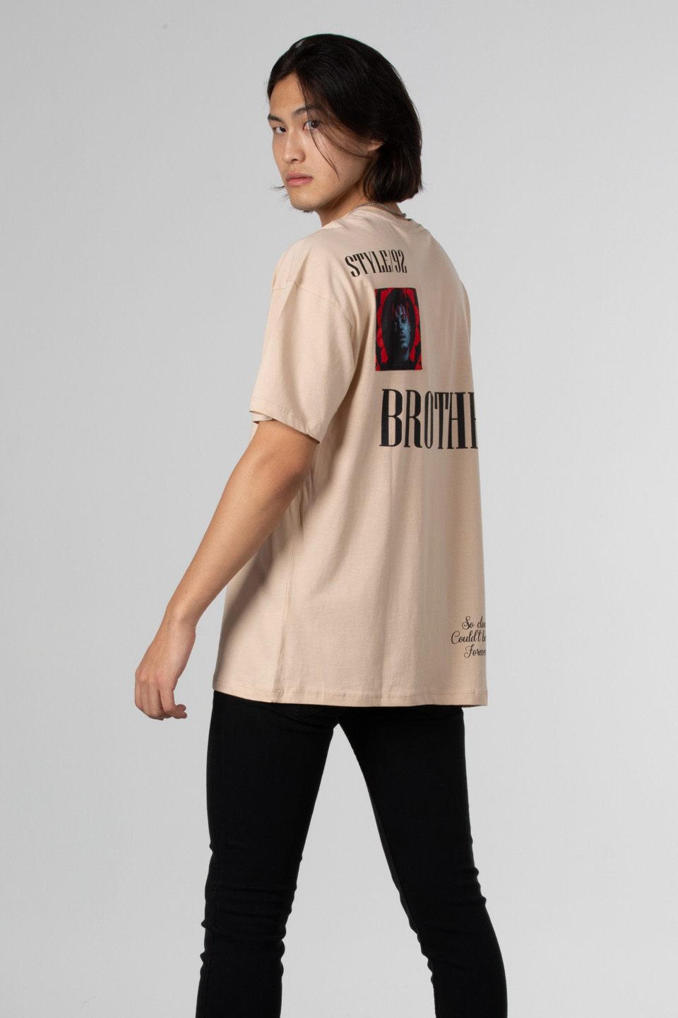 Stlye baskılı oversize t-shirt-1031 Taş