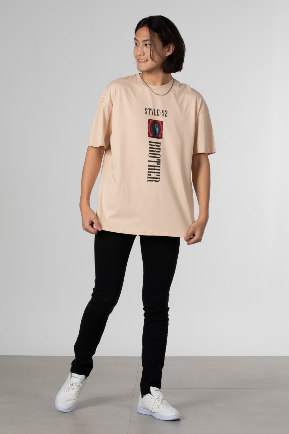 Stlye baskılı oversize t-shirt-1031 Taş