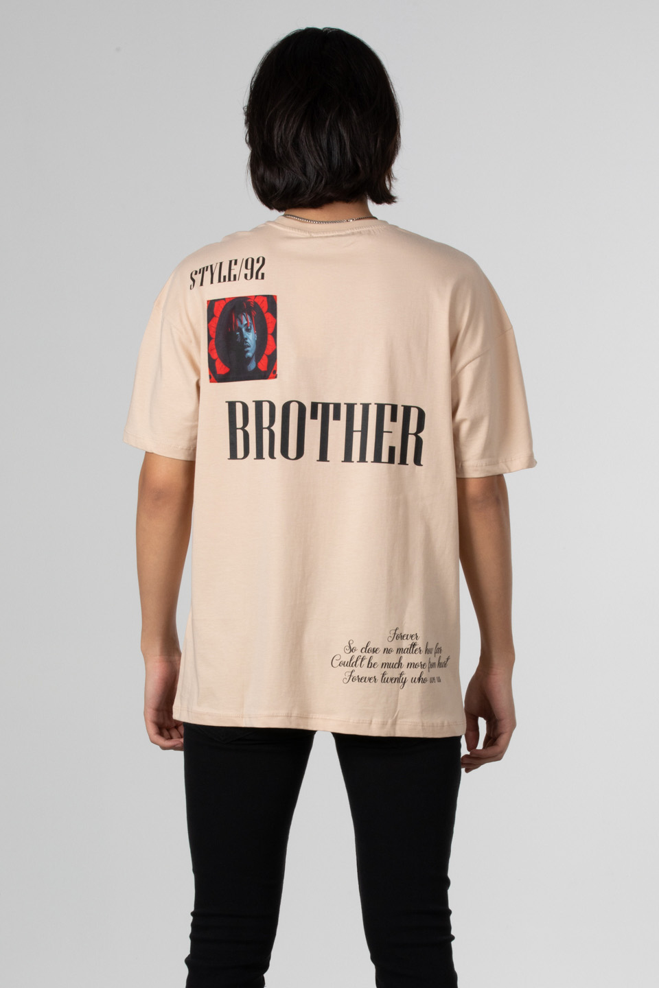 Stlye baskılı oversize t-shirt-1031 Taş