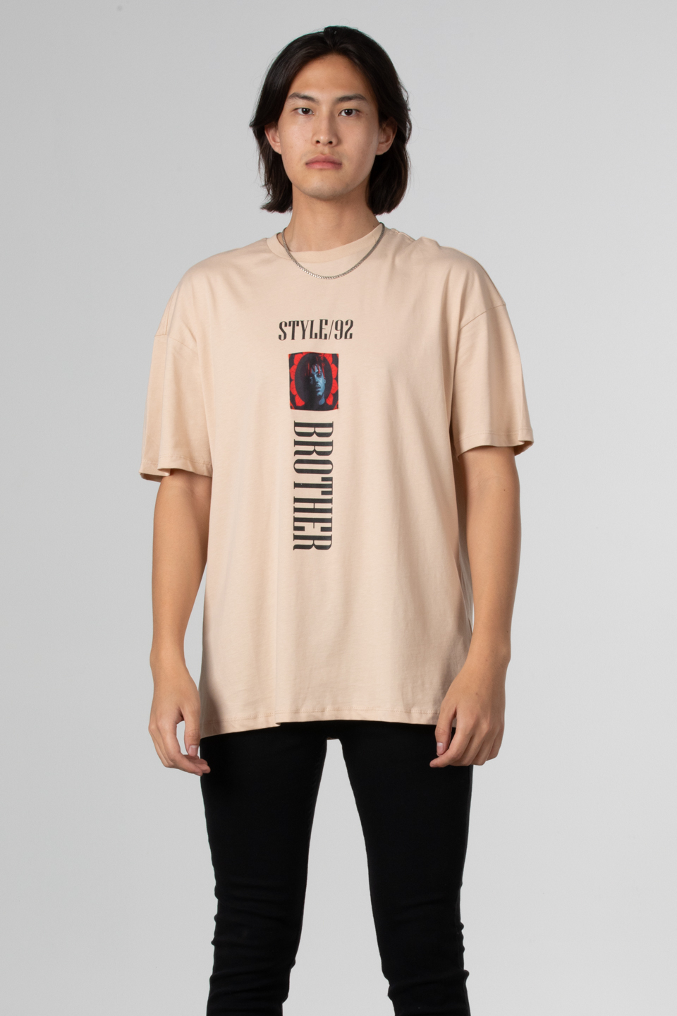 Stlye baskılı oversize t-shirt-1031 Taş