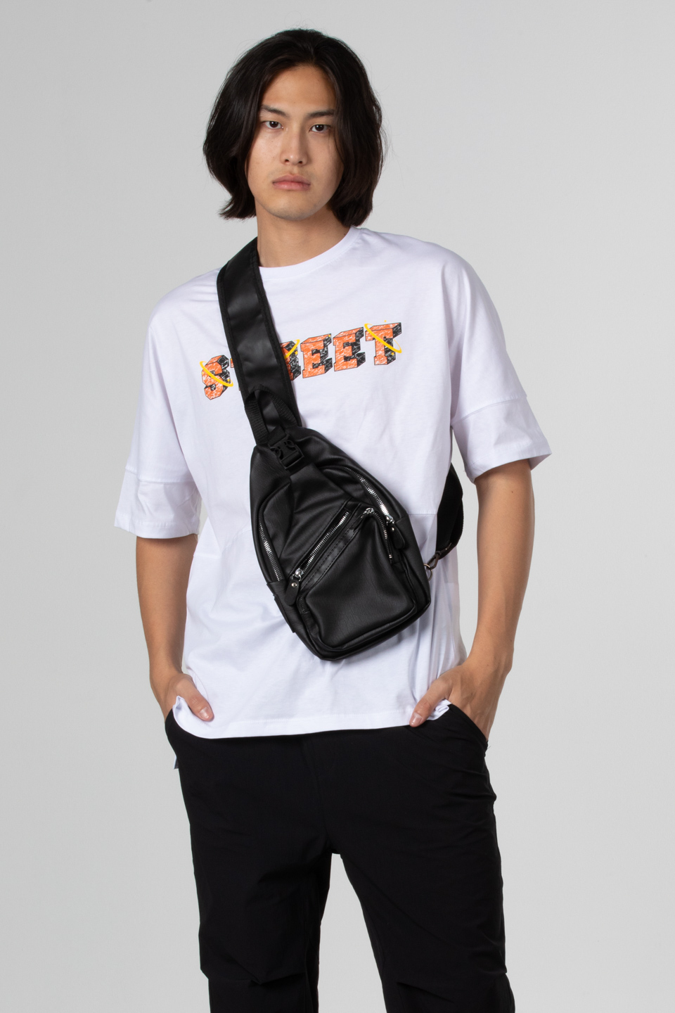 Street ön arka yazı baskılı t-shirt-1007 Beyaz