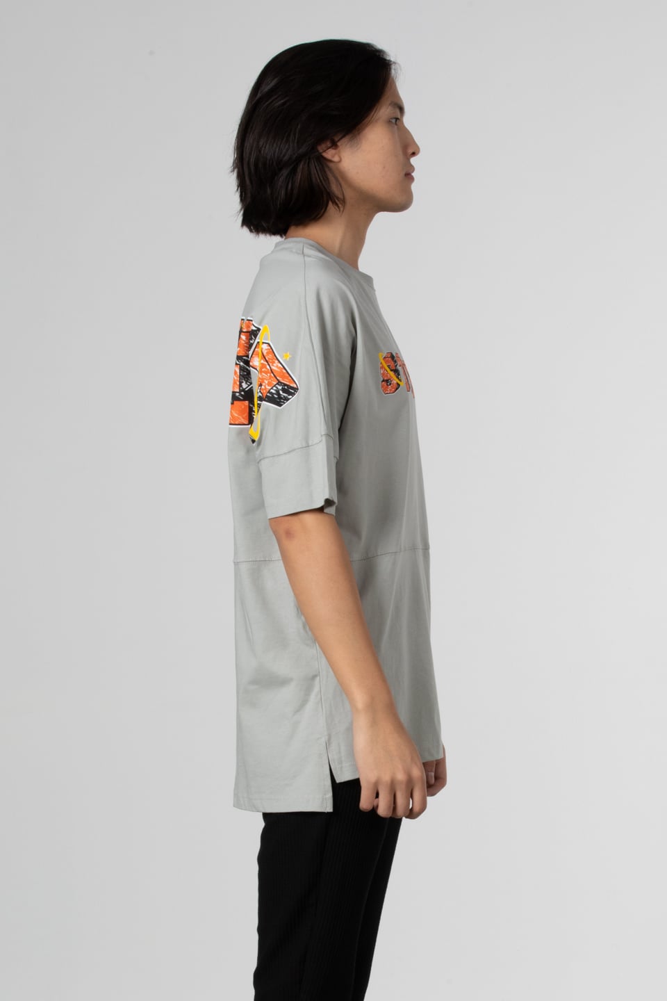 Street ön arka yazı baskılı t-shirt-1007 Gri