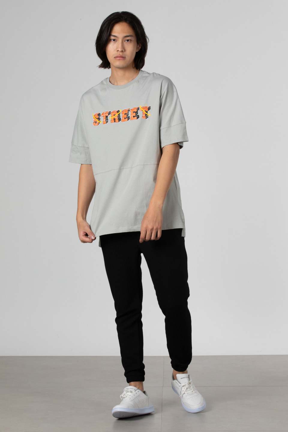 Street ön arka yazı baskılı t-shirt-1007 Gri