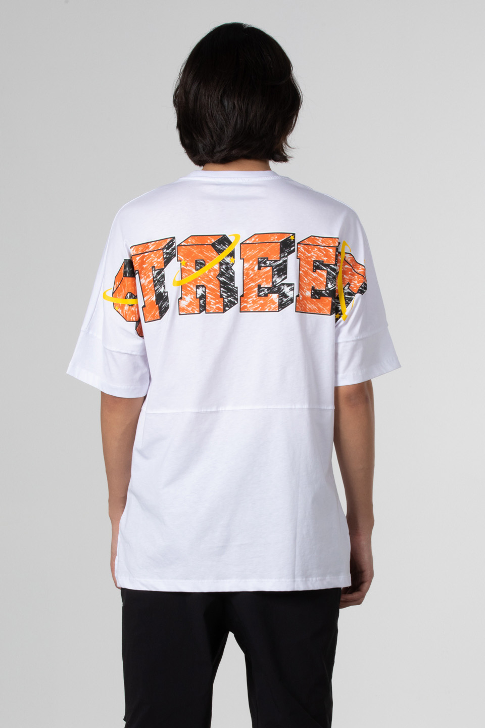 Street ön arka yazı baskılı t-shirt-1007 Beyaz
