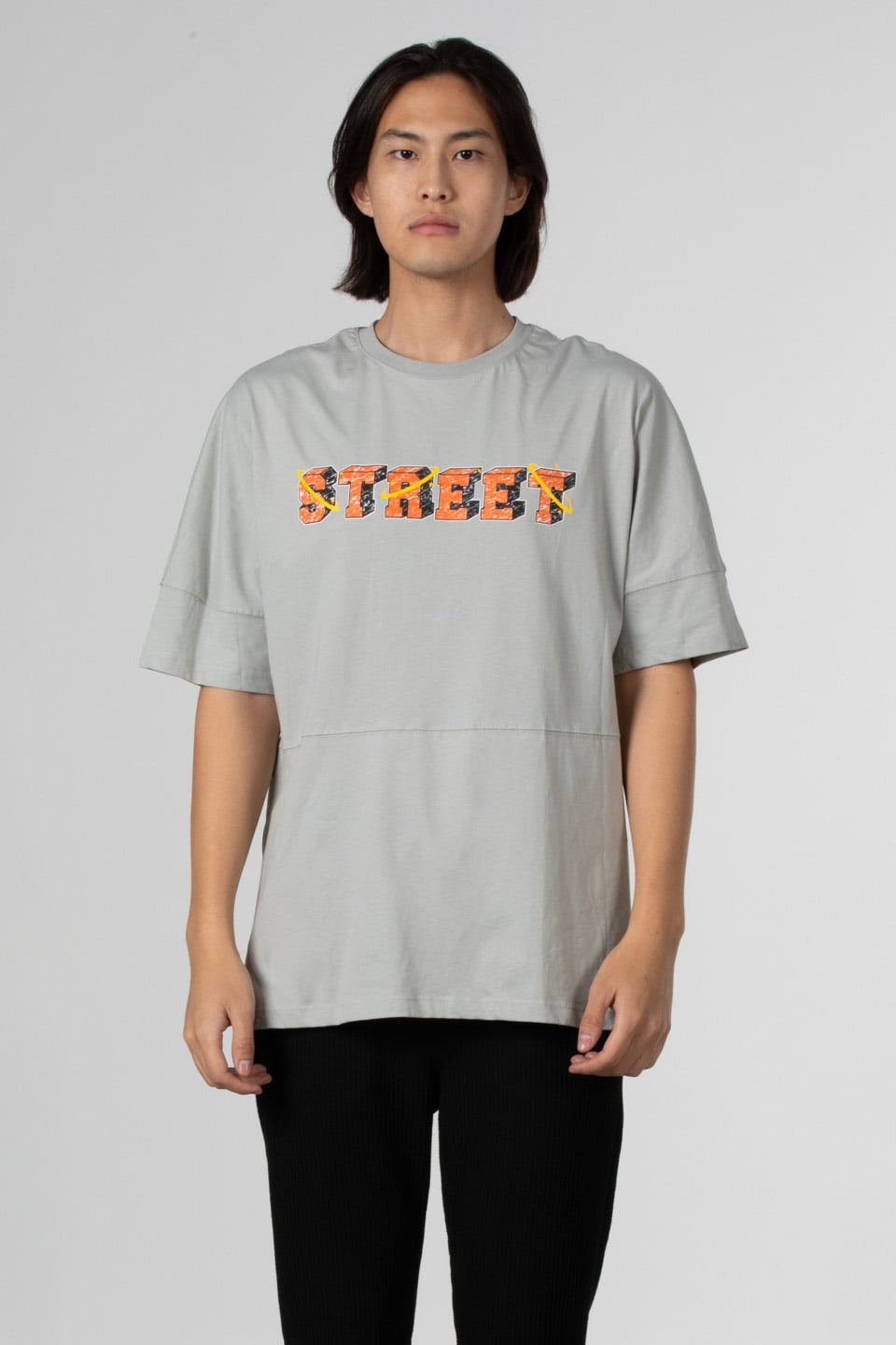 Street ön arka yazı baskılı t-shirt-1007 Gri