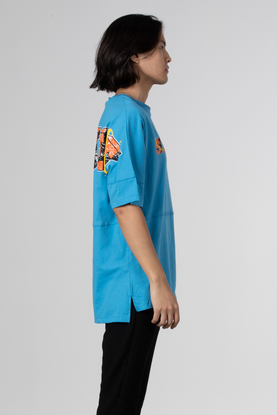 Street ön arka yazı baskılı t-shirt-1007 Mavi