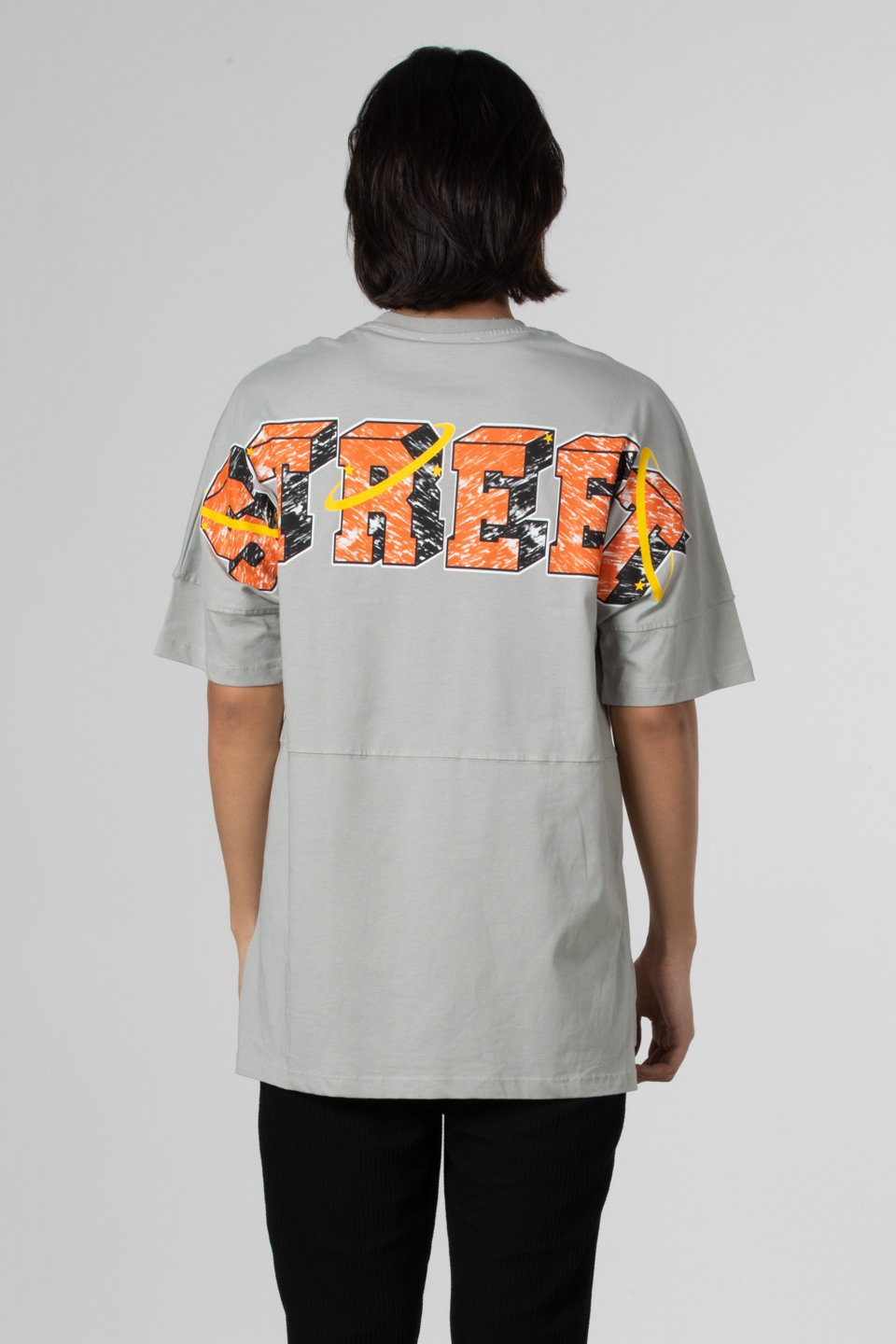 Street ön arka yazı baskılı t-shirt-1007 Gri