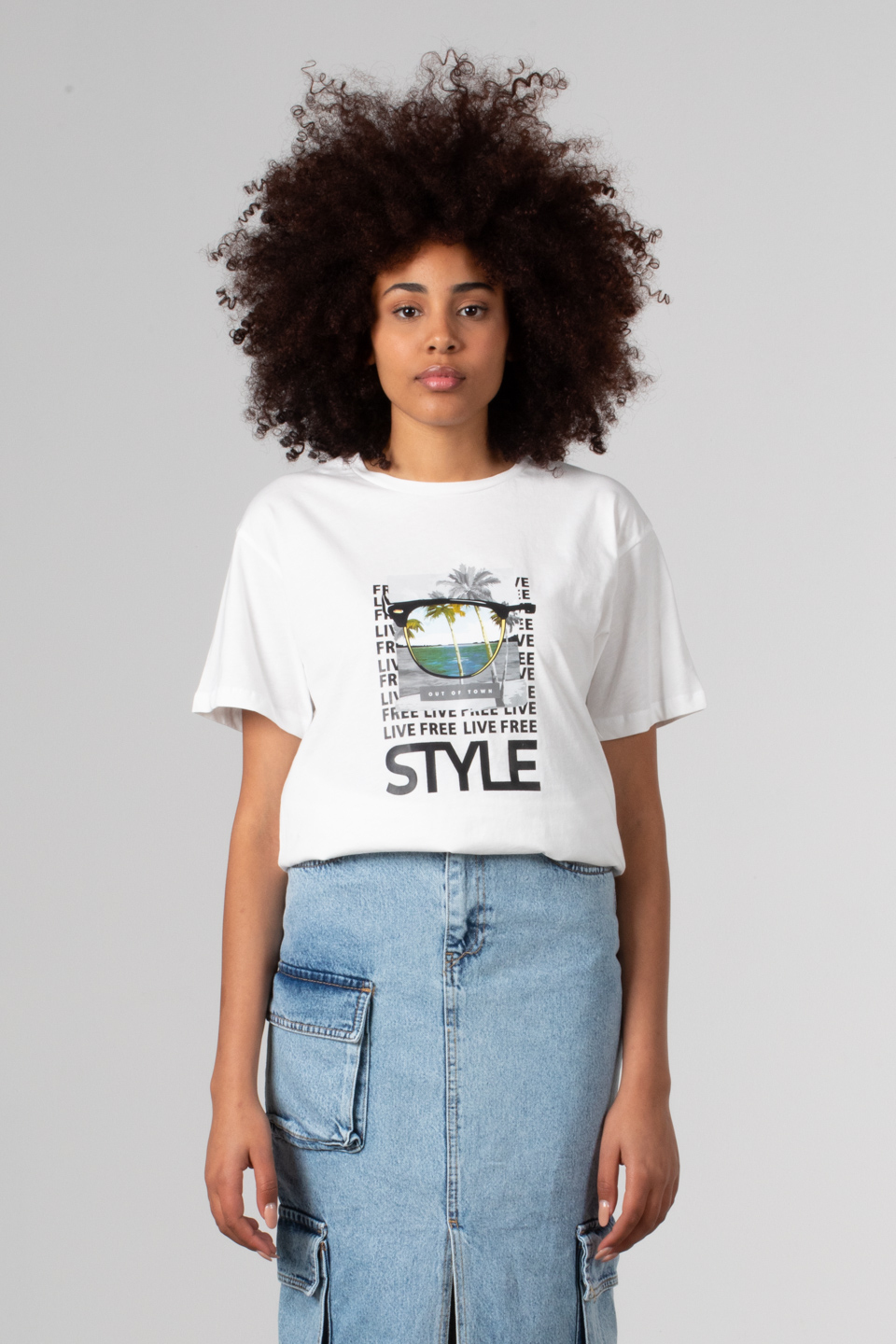 Style yazı baskılı t-shirt-190 Beyaz