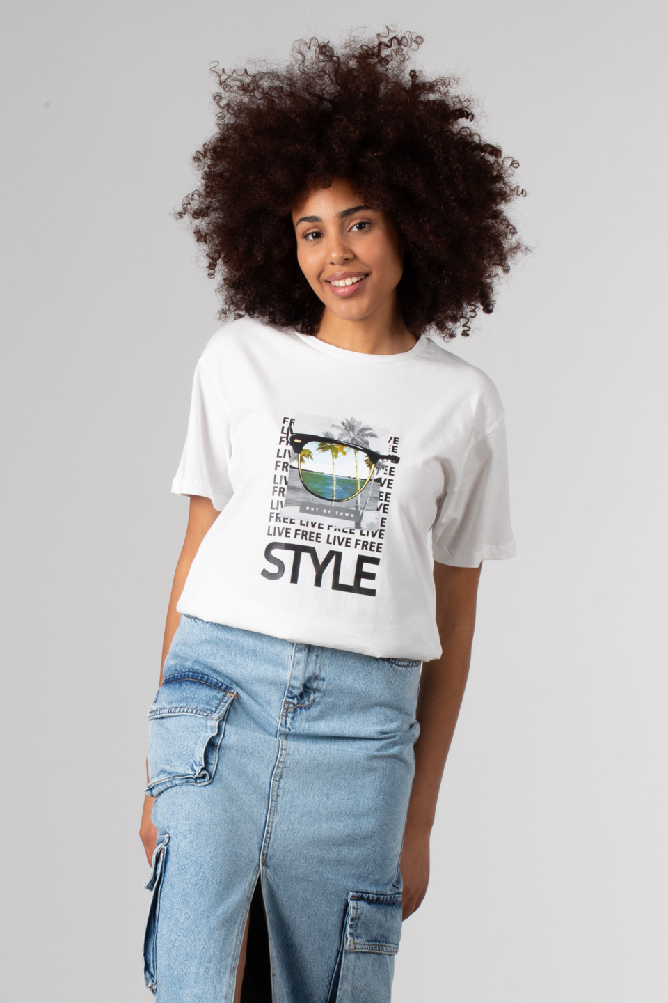 Style yazı baskılı t-shirt-190 Beyaz