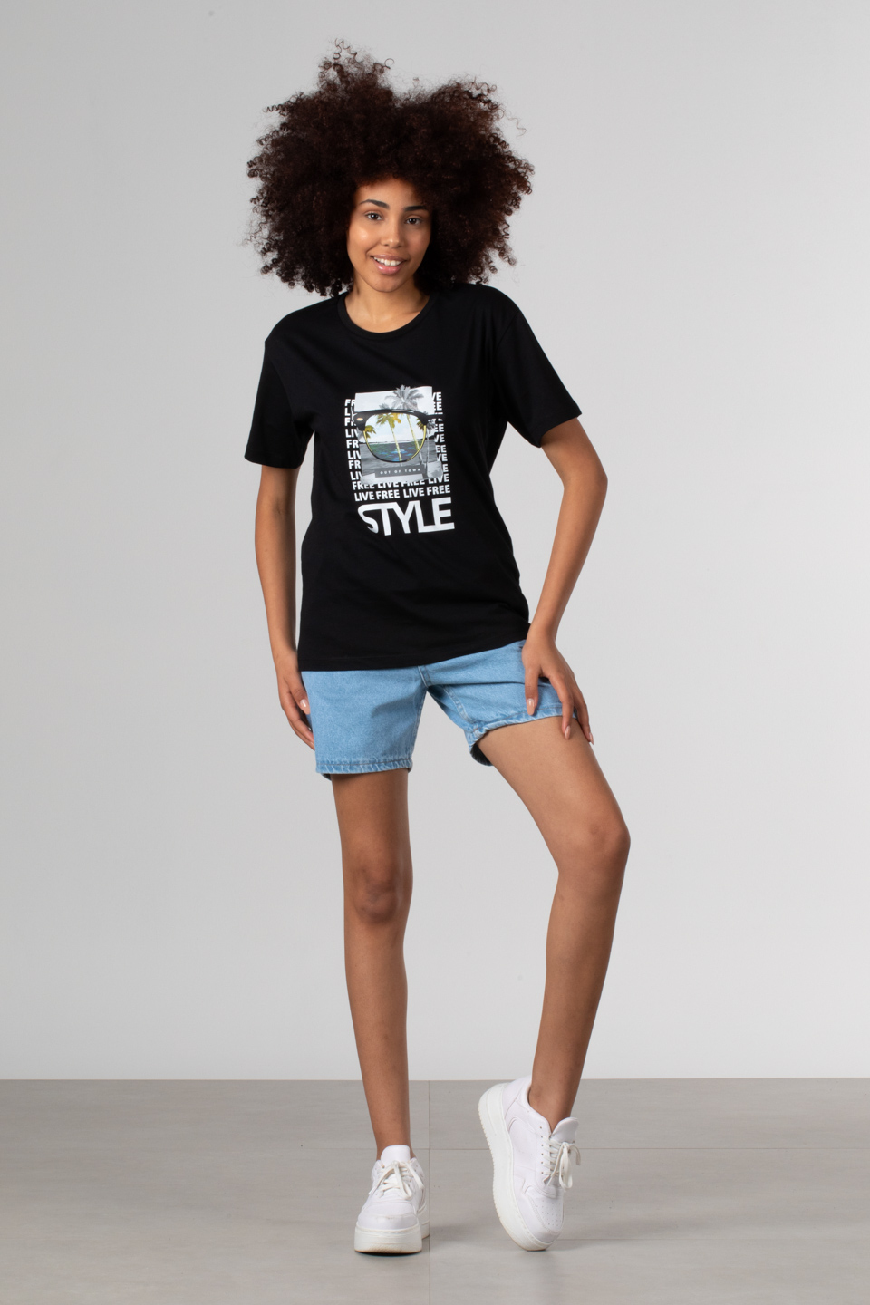 Style yazı baskılı t-shirt-190 Siyah