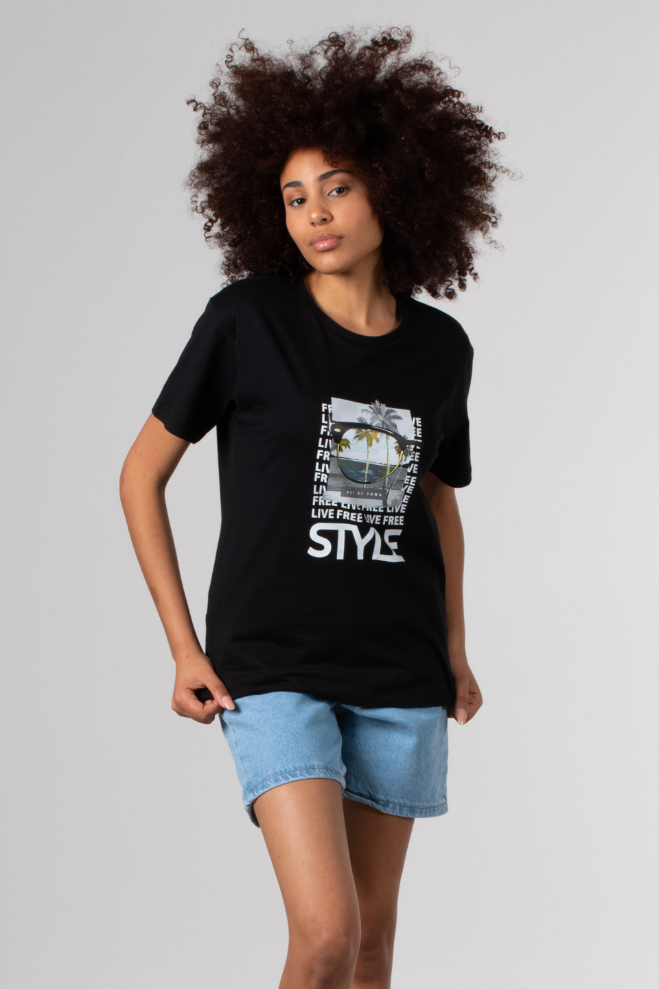 Style yazı baskılı t-shirt-190 Siyah