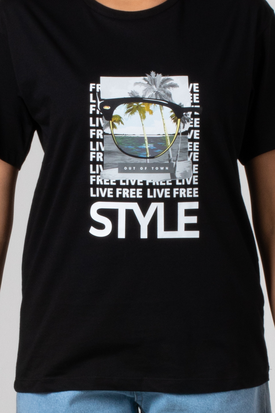 Style yazı baskılı t-shirt-190 Siyah