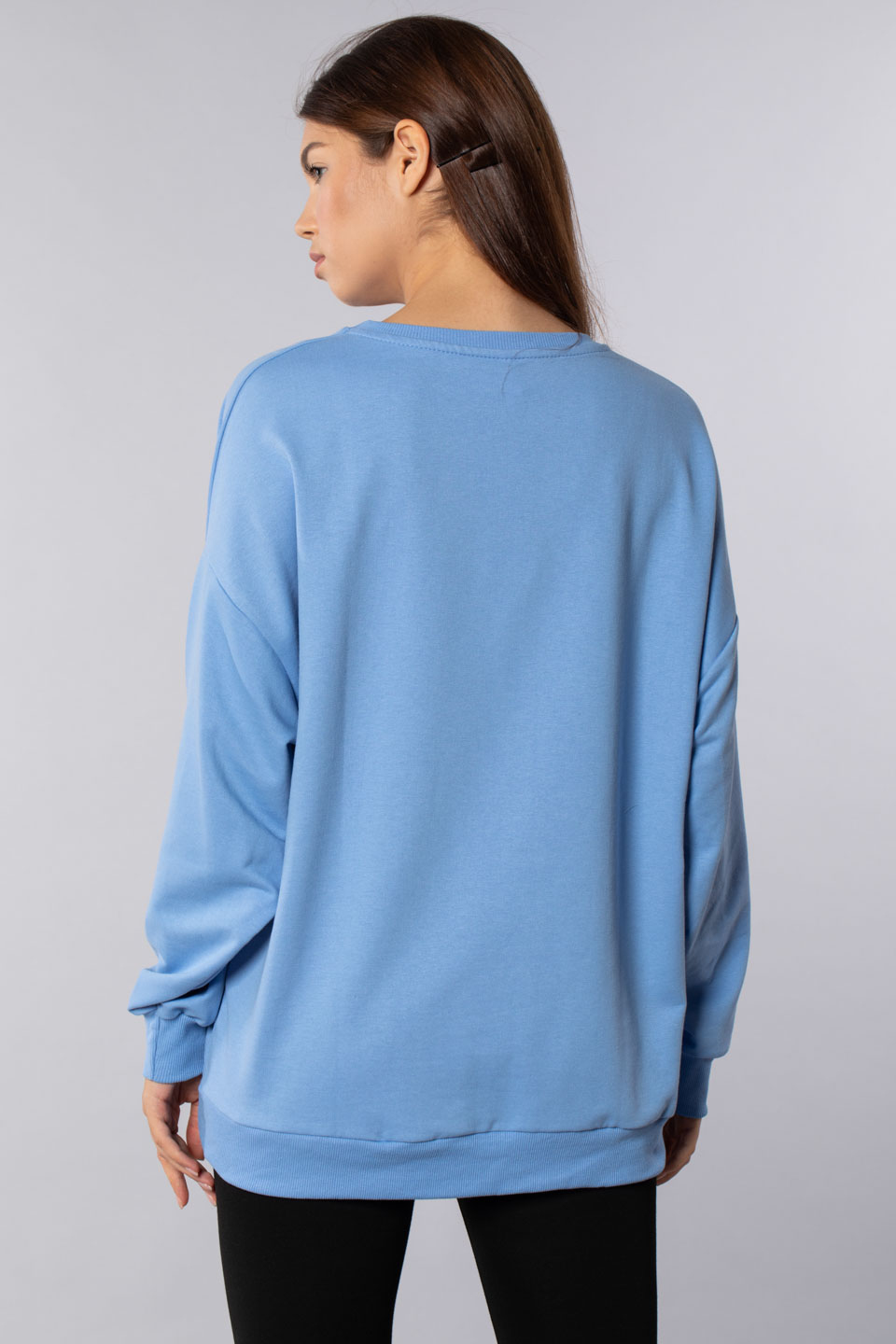 Sunwukong yazı baskılı sweatshirt-9657 Mavi