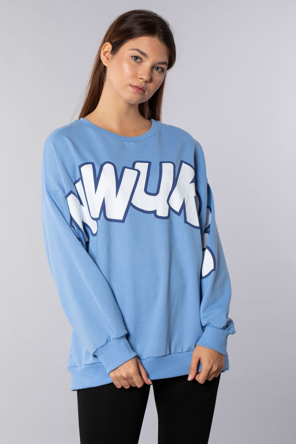 Sunwukong yazı baskılı sweatshirt-9657 Mavi