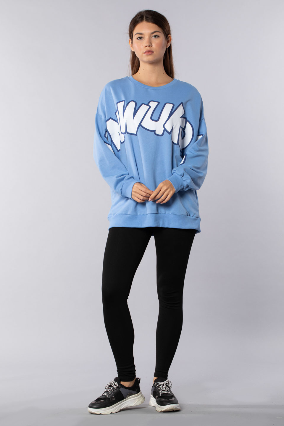 Sunwukong yazı baskılı sweatshirt-9657 Mavi