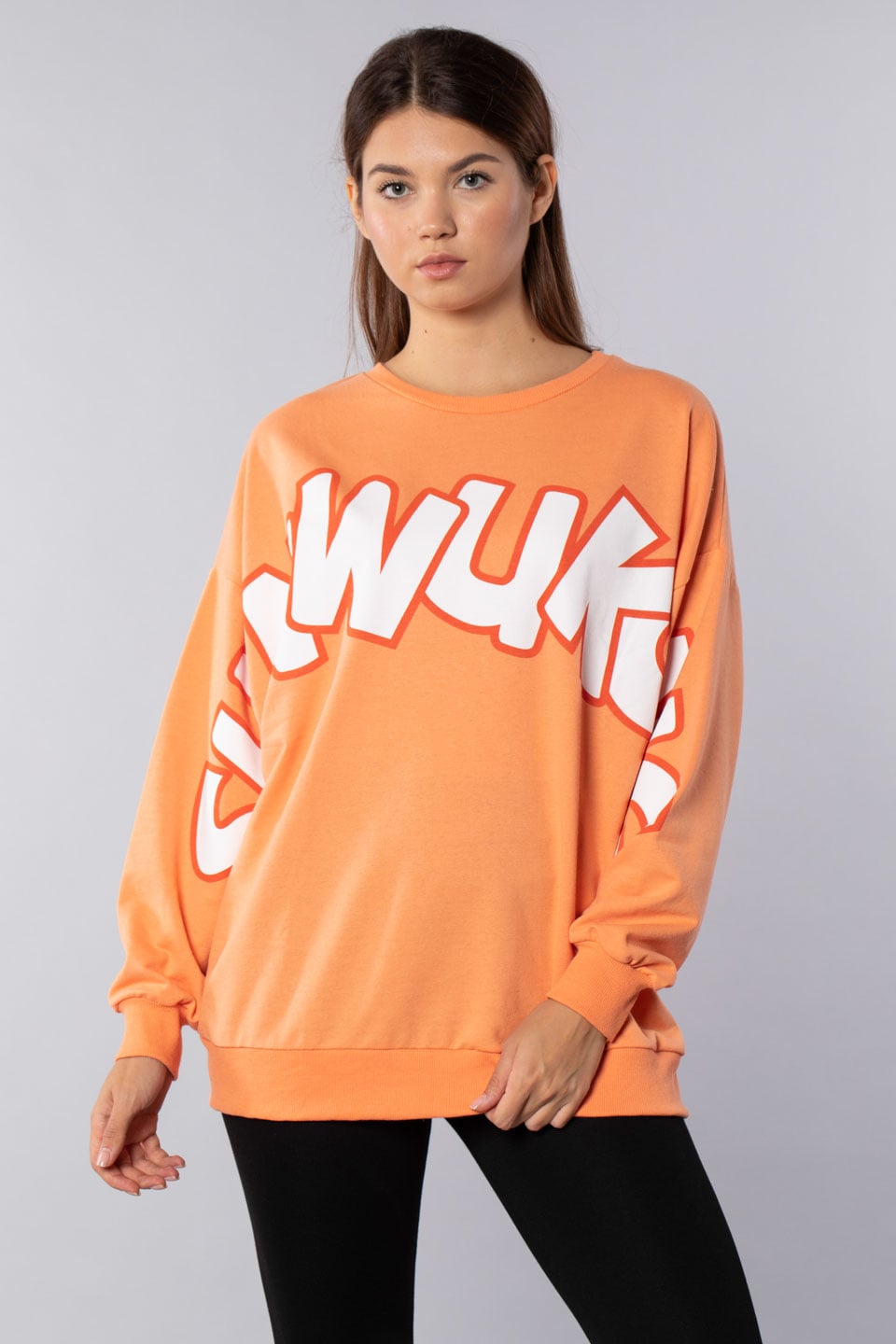 Sunwukong yazı baskılı sweatshirt-9657 Kavun