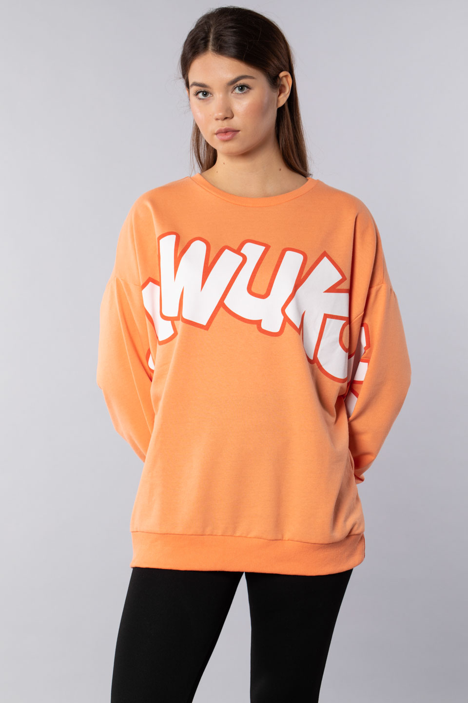 Sunwukong yazı baskılı sweatshirt-9657 Kavun