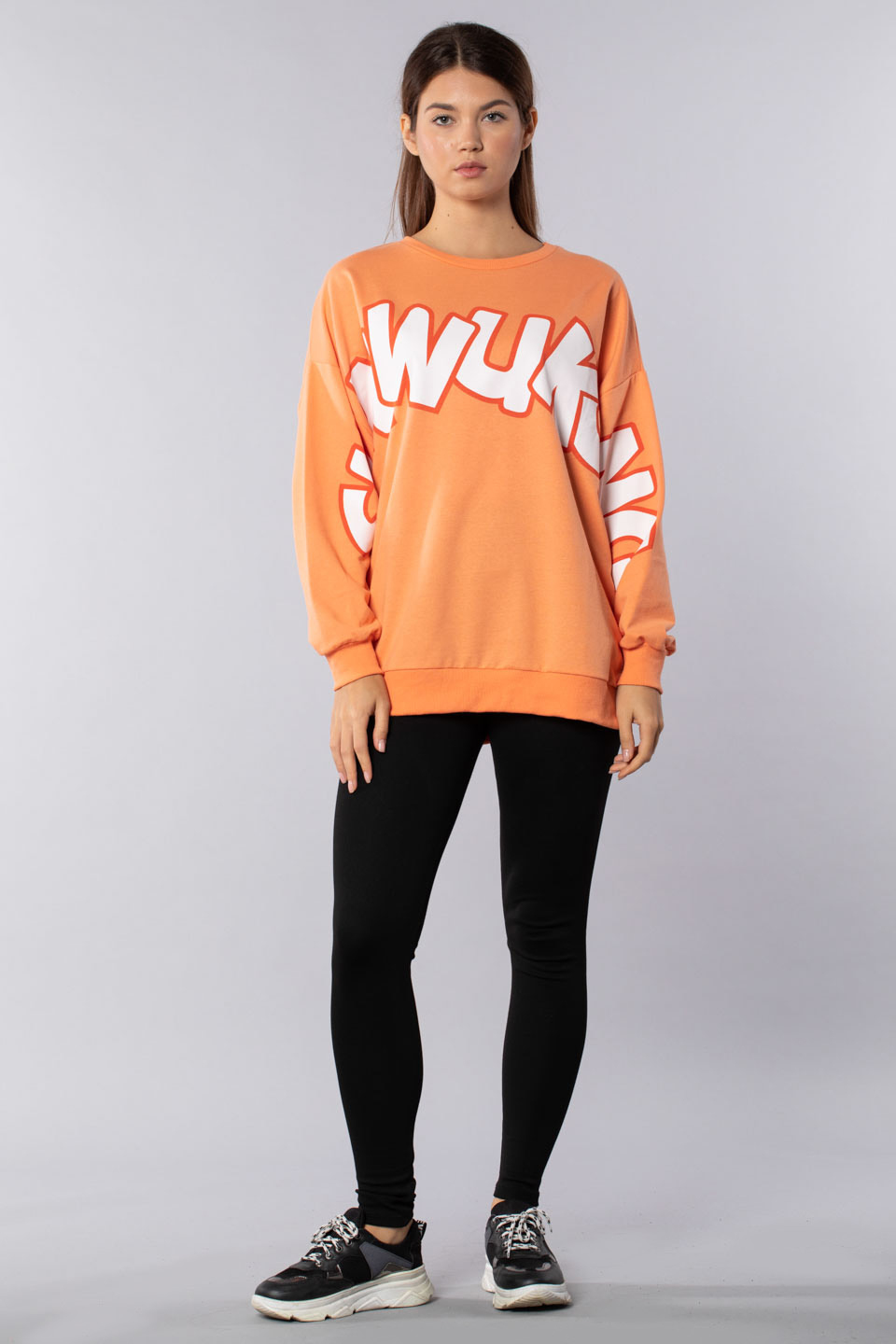 Sunwukong yazı baskılı sweatshirt-9657 Kavun