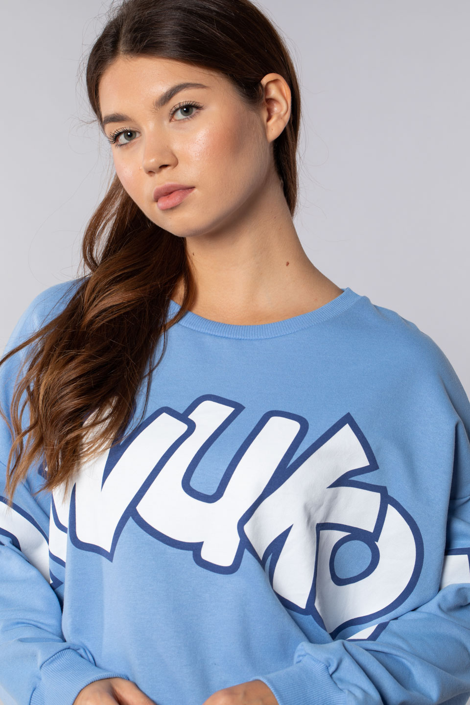 Sunwukong yazı baskılı sweatshirt-9657 Mavi
