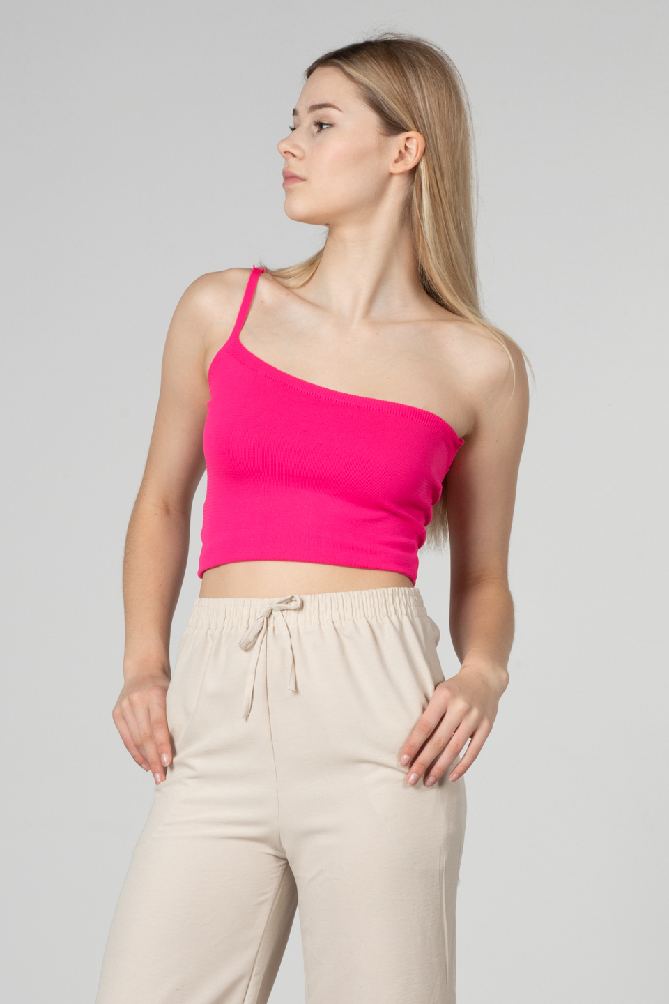 Tek askılı crop body-8964 Fuşya