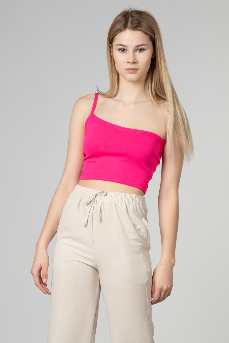 Tek askılı crop body-8964 Fuşya