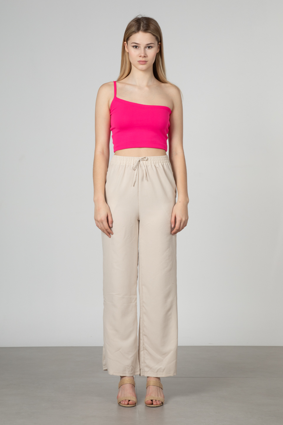 Tek askılı crop body-8964 Fuşya