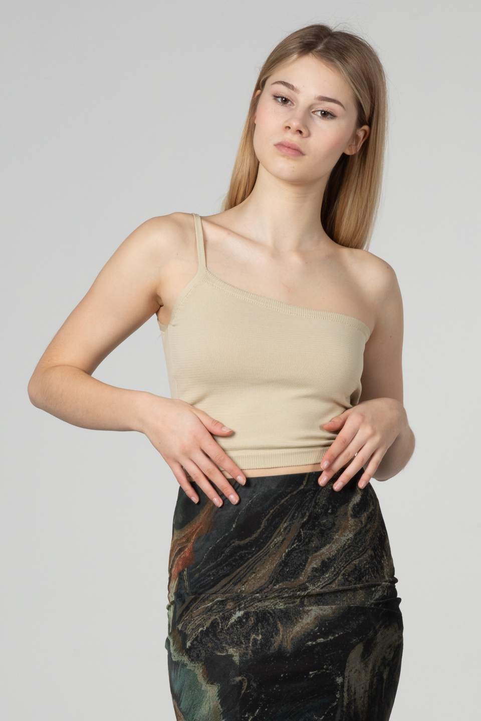 Tek askılı crop body-8964 Taş