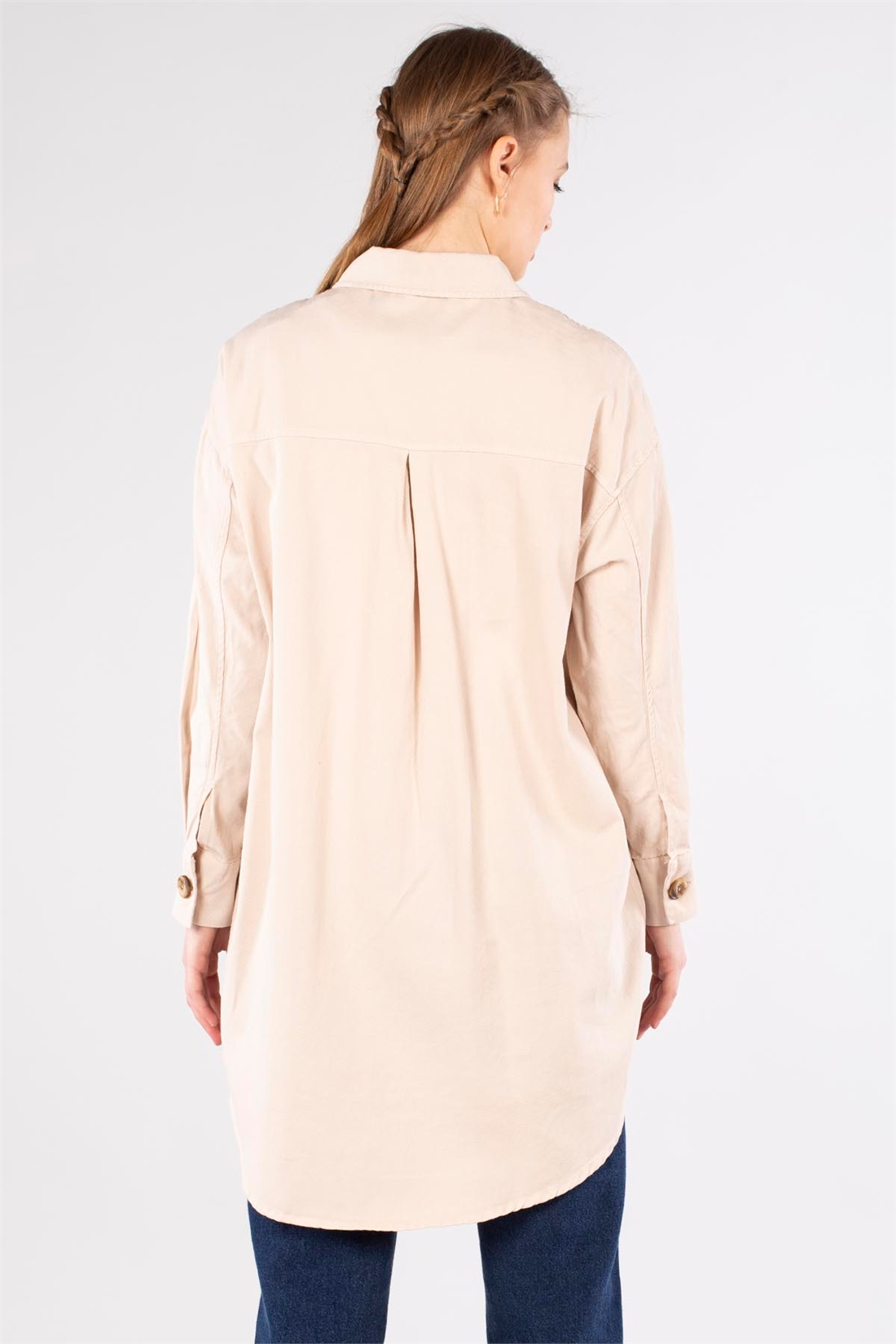 Tek Cepli Gabardin Ceket-Bej