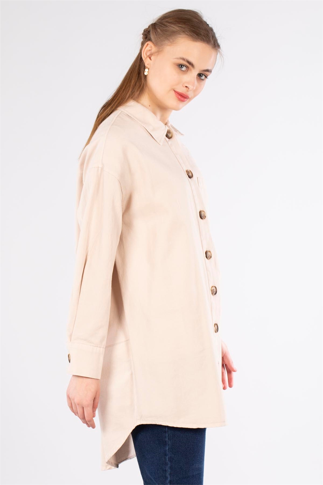 Tek Cepli Gabardin Ceket-Bej